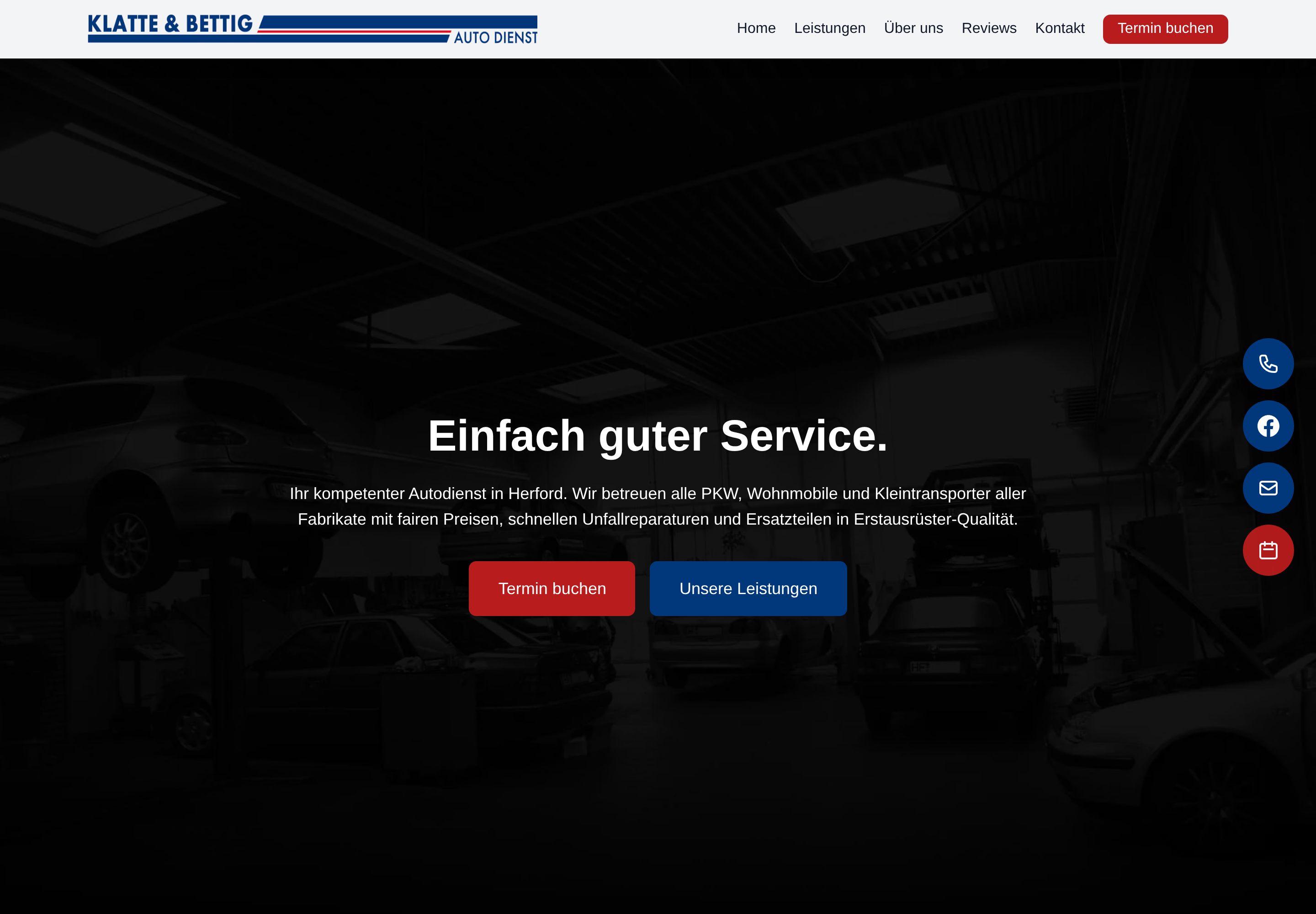 Beispiel einer Werkstatt-Website von MoinMeister mit Startseite und Terminbuchung